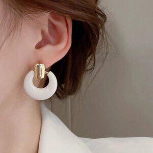 Ivory Enamel Door Knocker Earrings in Gold, NWT